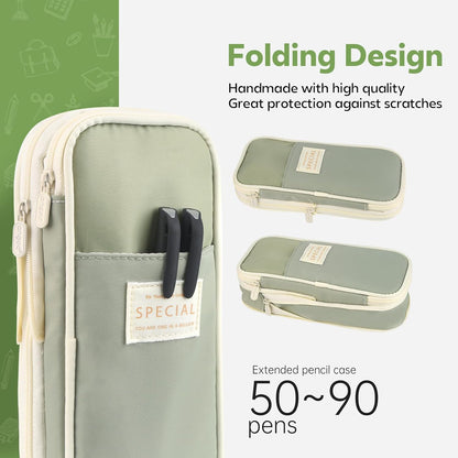 Pencil Case, Large Capacity Aesthetic Pencil Cases with Durable Zipper, Big Stationery Pencil Pouch for Women & Men, Adults Portable Storage Organizer Bag for College, Office, Travel (Green)