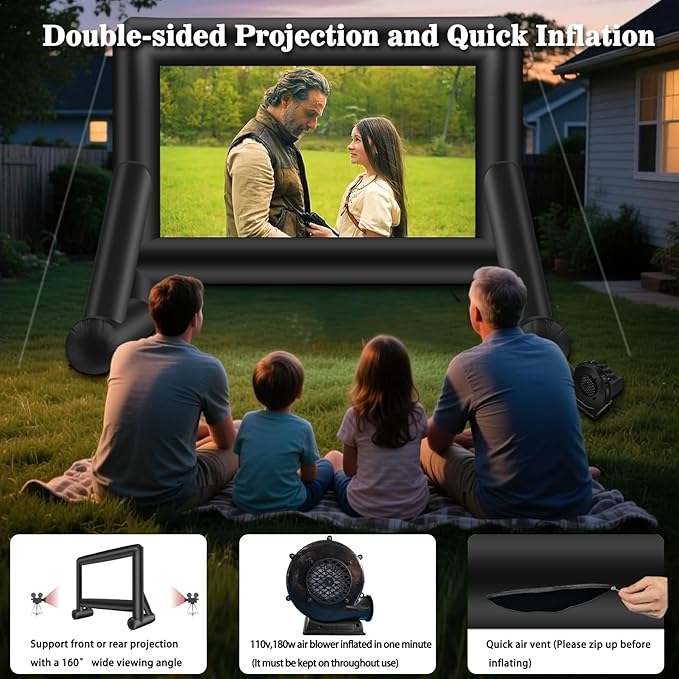 14 Feet Indoor and Outdoor Inflatable Blow up Mega Movie Projector Screen with Carry Bag for Front and Rear Projection