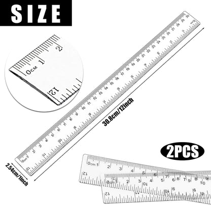 Koogel 2PCS Plastic Clear Rulers, 12 inch Transparent Plastic Straight Rulers with Centimeters and Inches, Measuring Tool for Student Kids School Office Home