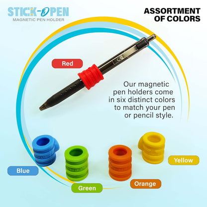 STICK-O PEN Magnetic Pen Pencil Holder - Holds most pens, pecils and thin markers. Ideal for Fridge, Task BoardS, Workshops, Classrooms, Offices and Kitchens. (Five Pack Color)