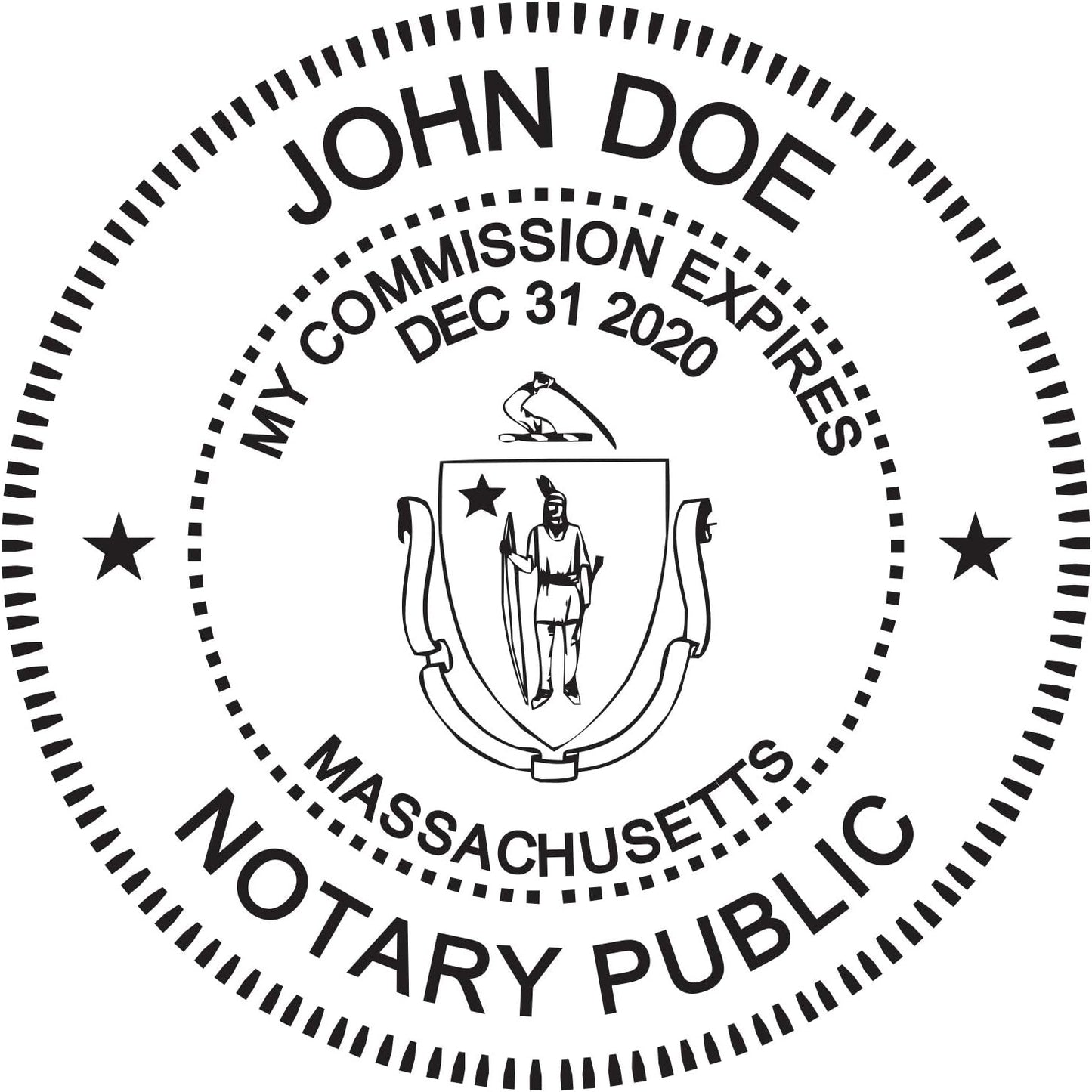 Round Notary Stamp for State of Massachusetts- Self Inking Stamp - Top Brand Unit with Bottom Locking Cover for Longer Lasting Stamp - 5 Year Warranty