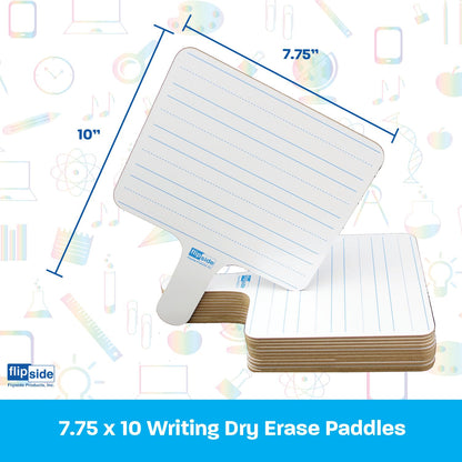 Flipside Products Rectangular Lined Dry Erase Answer Paddles, Double-Sided, Auction, Handheld Whiteboard, Handle Response Board, Classroom Dry Erase, Writing Practice, Pack of 12