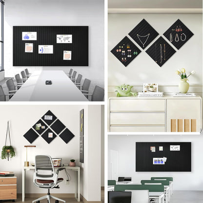 Large Cork Board for Office, 8 Pack Felt Wall Tiles with Slat Wall Paneling, Felt Bulletin Board Pin Board Cork Boards for Walls - Black