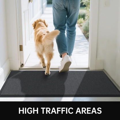 Front Door Mat, 2' x 6' Heavy Duty Indoor Outdoor Welcome Mat for Entryway, Commercial Entrance, Low Profile, Non-Slip, Durable Rubber Backing for Patio, Home
