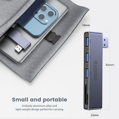Fidioto USB A Hub, Left Model 5-in-1 Network-Hubs with 1 USB3.0 &2 USB2.0 & Micro SD/TF Card Reader, Compatible for Laptop MacBook, Chromebook, Dell, HP, Samsung, Keyboard, Mouse Etc.