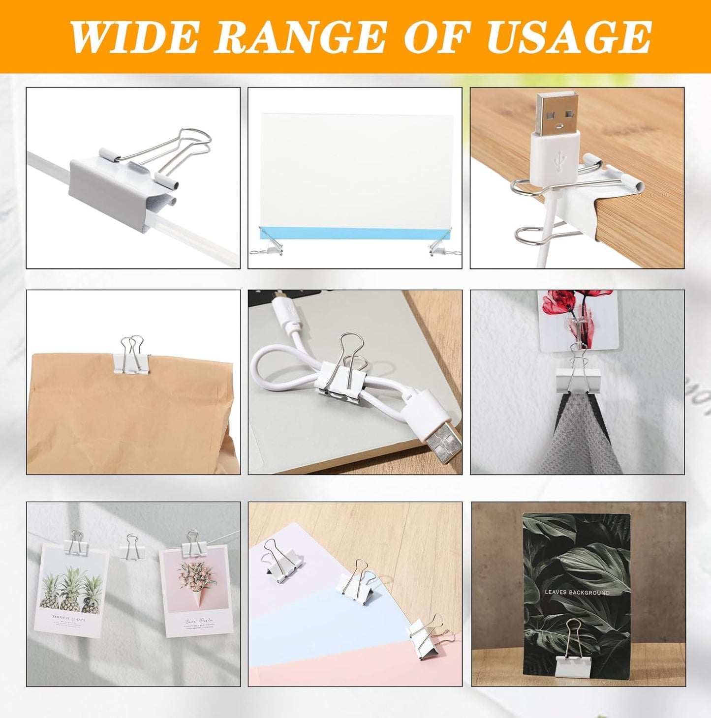 Jetec 200 Pcs 1.25in/32mm White Metal Binder Clips Bulk Medium Reusable Fold Back Binder Clips Paper Clamps Spring Steel Sturdy for Home School Office Supplies