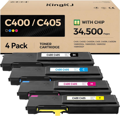C400 C405 Extra High-Yield Toner Cartridge Set 4-Pack Black Cyan Magenta Yellow 106R03524 106R03525 106R03526 106R03527 Replacement for Xerox Versalink C400 C400D C400DN C405 C405N C405DN Printer Ink