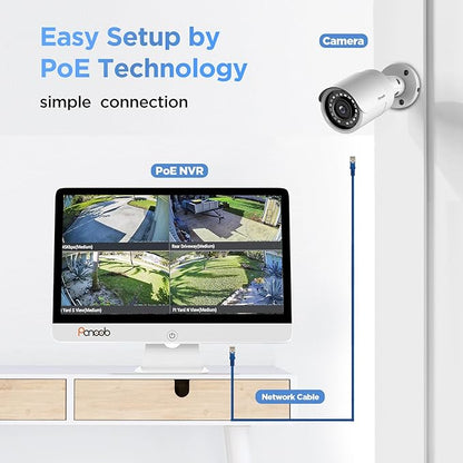 Wired Security Camera System with Monitor Screen for Home, 8CH 8MP NVR with 2TB HDD, 4X Bullet Wired 5MP PoE IP Camera IP67 with Mic, Smart Human Detection, IR Night Vision, PB37FM04-5M