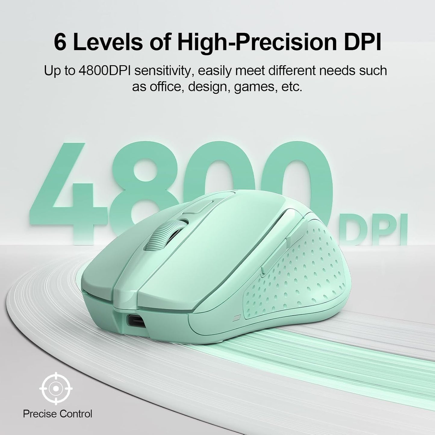 TECKNET Wireless Mouse (BT5.0/3.0 & 2.4G) Rechargeable 4800 DPI Silent USB A & Bluetooth Mouse 6 Buttons, Wide Compatibility - Green