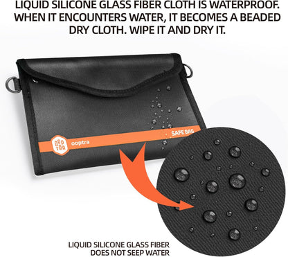 Fireproof Document Bag (Black) – Waterproof Zipper – Lightweight & Portable – for Home, Office & Travel – Holds Files, Cash, Passport, Valuables – Fire & Water Resistant – with External Buckle