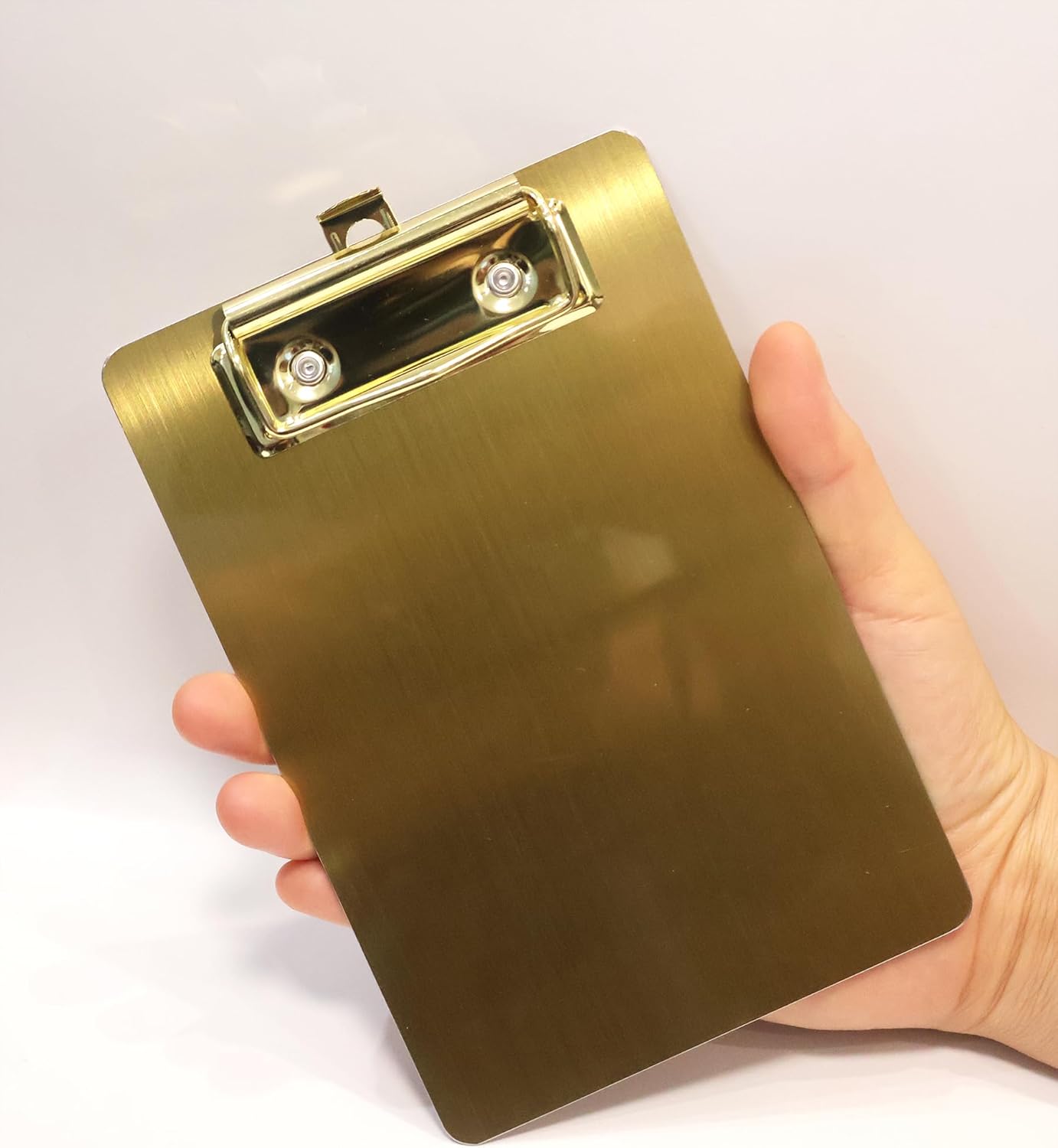 Stainless Steel Magnetic Clipboard with Pen - Multiple Sizes, Magnetic Design, Essential for Office and Home (Gold 4.3 x 6.5 Inches)