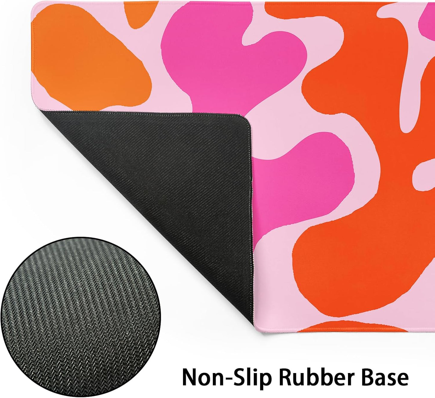 Pink Orange Cute Gaming Mouse Pad Large XL Kawani Preppy Abstract Modern Geographic Extended Large Desk Mat Mousepad Non-Slip Rubber Base Stitched Edge Long Desk Pad for Desktop Office PC,24x14 Inch