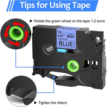 6PK TZe-531 12mm 0.47 Laminated Blue Tape Compatible for Brother P-Touch Label Maker Tape TZ-531 TZe TZ Label Tape TZe531 TZ531 Black on Blue for PT-D210 D220 H110 D200 D400 D600 H100