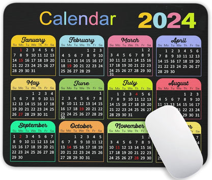 Calendar Mouse Pad, Gaming Mouse Mat with Custom Design, Non-Slip Rubber Base MousePads for Office Home Laptop Travel, 9.5"x7.9"x0.12" Inch (2024 Color Calendar Horizontal)