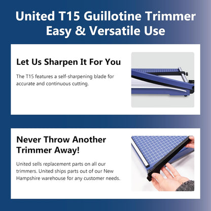 United Office Products T15 Commercial Guillotine Paper Trimmer, Sturdy Metal Base, 15" Cut Length, 15 Sheet Capacity, Paper Cutter for Offices, Schools and Crafts