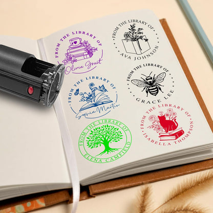 Personalized Book Stamp - Custom Library Stamper - Custom Stamps Self Inking - Perfect Gifts for Book Lovers, Friends, Teachers, Bibliophiles - 4 Sizes - 5 Ink Color Options (Library)