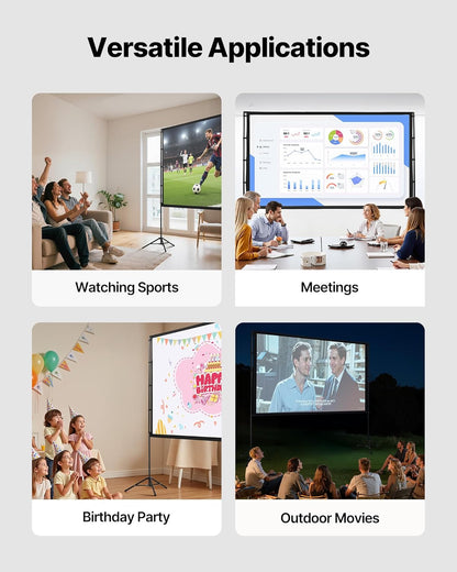 VEVOR Projector Screen with Stand, 100 Inch 160° Wide Angle Indoor Outdoor Projection Screen, 16:9 4K HD Wrinkleless Portable Dual-Tripod Screens with Carry Bag, for Movie Home Theater Presentation