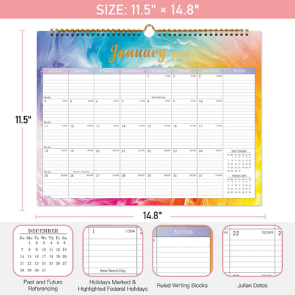 Lbylyhxc Calendar 2026 - 18 Monthly Wall Calendar 2025-2026 from July 2025 to December 2026, 14.8 x 11.5 Inches.Thick Paper includes major holidays and dedicated space for notes and important dates (Calendar 2025-2026 rainbow)