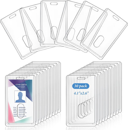 30 PCS Acrylic Card Holders, Clear ID Card Holders, Hard Plastic Badge Holder, Vertical Card Protector, Cover Transparent Badge Protector for Office Classroom Fair