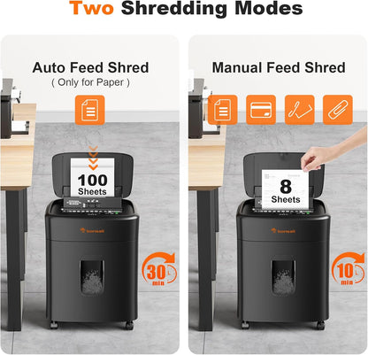 Bonsaii 100 Sheets Auto Feed Paper Shredder, Up to 30 Minutes Shredders for Home Office Use, Micro-Cut Heavy Duty Shredder / 4.2 Gallons/Security Level P-4 (C231-D)