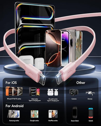 Retractable USB C Charger Wall Plug with Dual 35.5in/90cm Type C Cables Cords,40W Fast Charging Foldable Block Multi Charger for All Devices for iPhone 17/16/15/14/13/12,iPad,Galaxy,Pixel