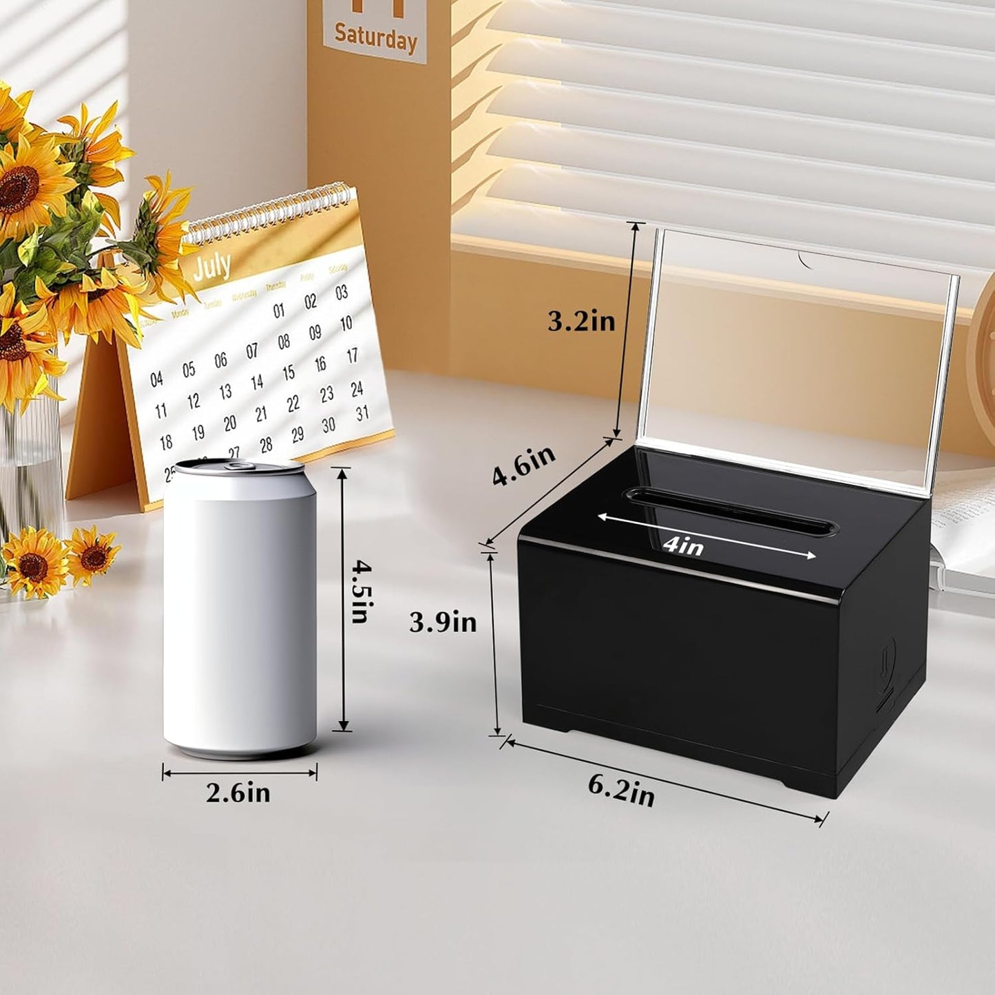 VOISEN Acrylic Donation Box with Lock, Black Ballot Box with Sign Holder, 2 Pack Suggestion Boxes for Fundraising, Donation, Bar, School Voting, 6.2x4.6x3.9 Inch