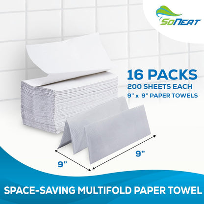 Trifold Paper Towels - 3200 Sheets Multifold Disposable Paper Hand Towels for Bathroom, Commercial, Household, Hand Paper Towels for Bathroom Dispenser, 16 Packs (200 Count/Pack)