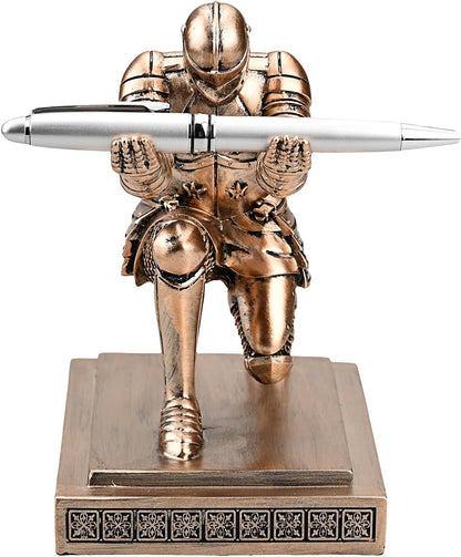 Knight Pen Holder Pen Stand Desk Organizers and Accessories Resin Pencil Holder as Gift with a Fancy Pen for Office and Home Desk Organizer (Bronze)