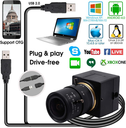 SVPRO USB Camera 1080P HD Webcam with Zoom Lens 2.8-12mm,Manual Focus Web Cam for Computer,H.264 Low Light Camera with Sony IMX323 Sensor for Streaming/Video Conference/Studio