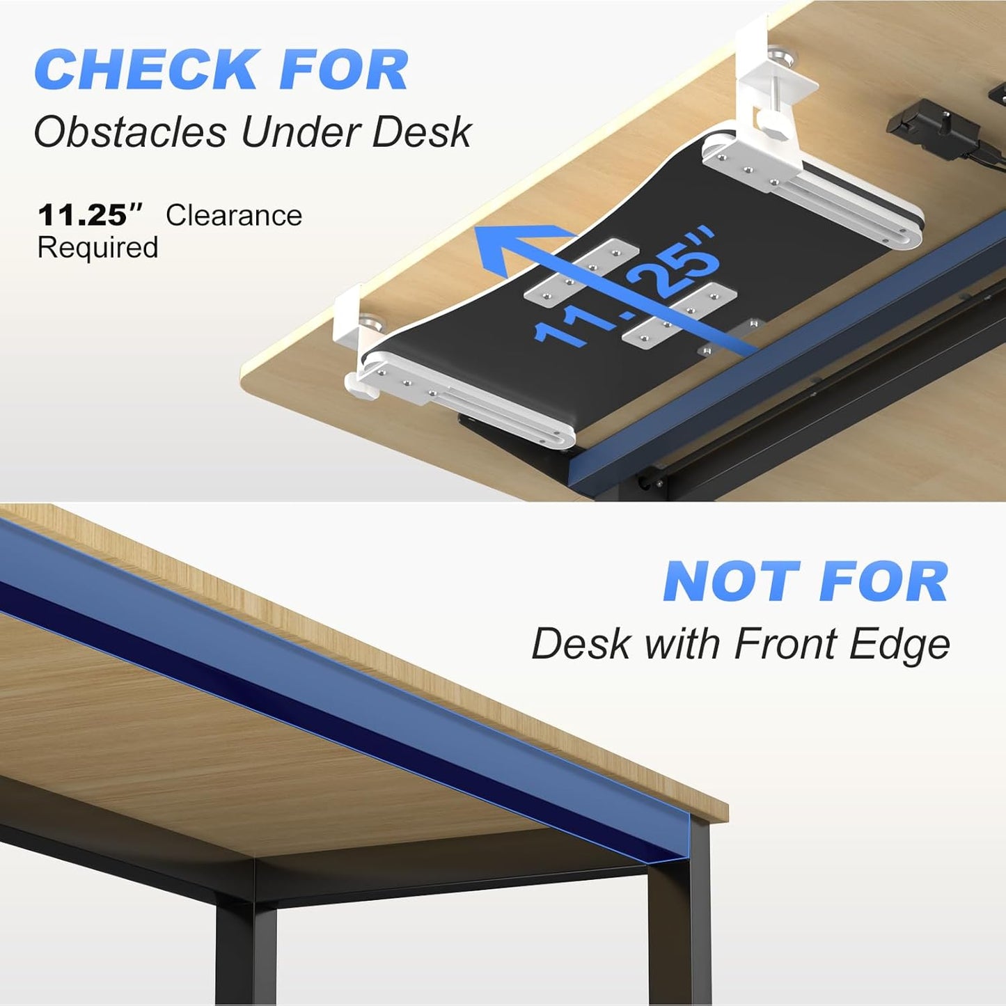 suptek Small Keyboard Tray Under Desk Pull Out with C Clamp Mount, Computer Keyboard & Mouse Tray, 20 (24.2 Including Clamps) x 11.8 inch Slide-Out Platform Computer Drawer for Typing, White, DSF1SW
