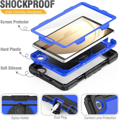 HXCASEAC Case for Samsung Galaxy Tab A9 8.7 Inch, Protective with Screen Protector/Hand Strap/Pen Holder, Sturdy Shockproof for Samsung A9 Tablet Case SM-X110 SM-X115 SM-X117 - Blue