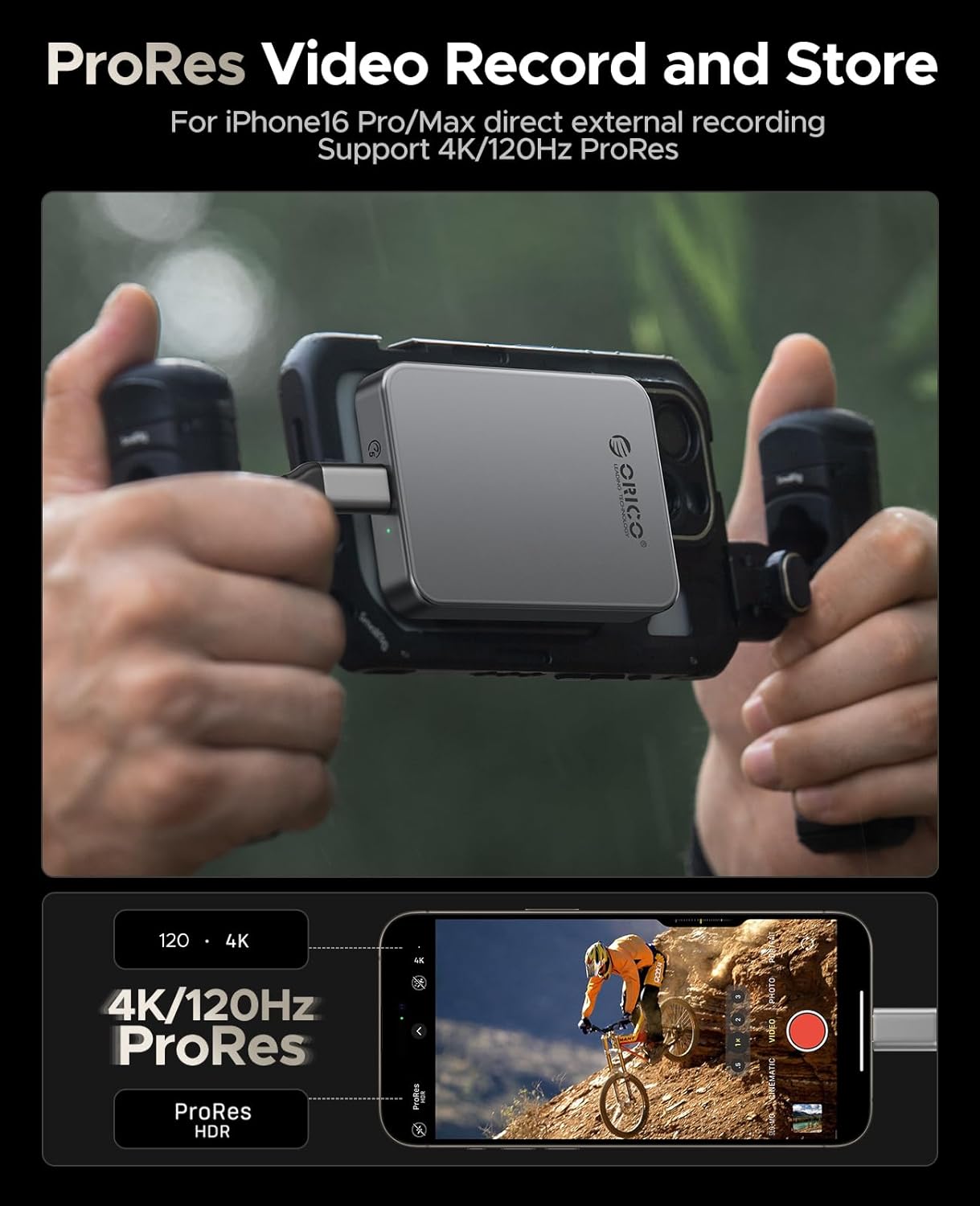 ORICO 256GB Magnetic Portable SSD, Metal Body, 4K 120 fps ProRes HDR Record and Store, Up to 460MB/s, USB C&A 2 in 1 Cable, External SSD Compatible with iPhone 16 Pro Max, Tablet, Computer - K5PLUS