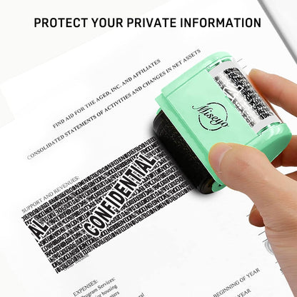 Miseyo Identity Theft Protection Roller Stamp Set - Mint Green (6 Refill Ink Incleded)