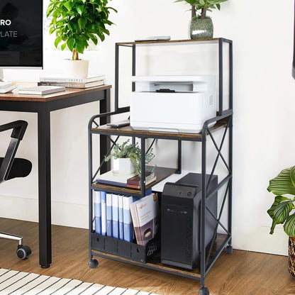 Printer Stand, Large Printer Stand with Storage, 23 x 18 Inch Printer Table for Home Office, 4 Tier Home Printer Cart with Wheels & Socket, Computer Tower Stand, Vintage Brown