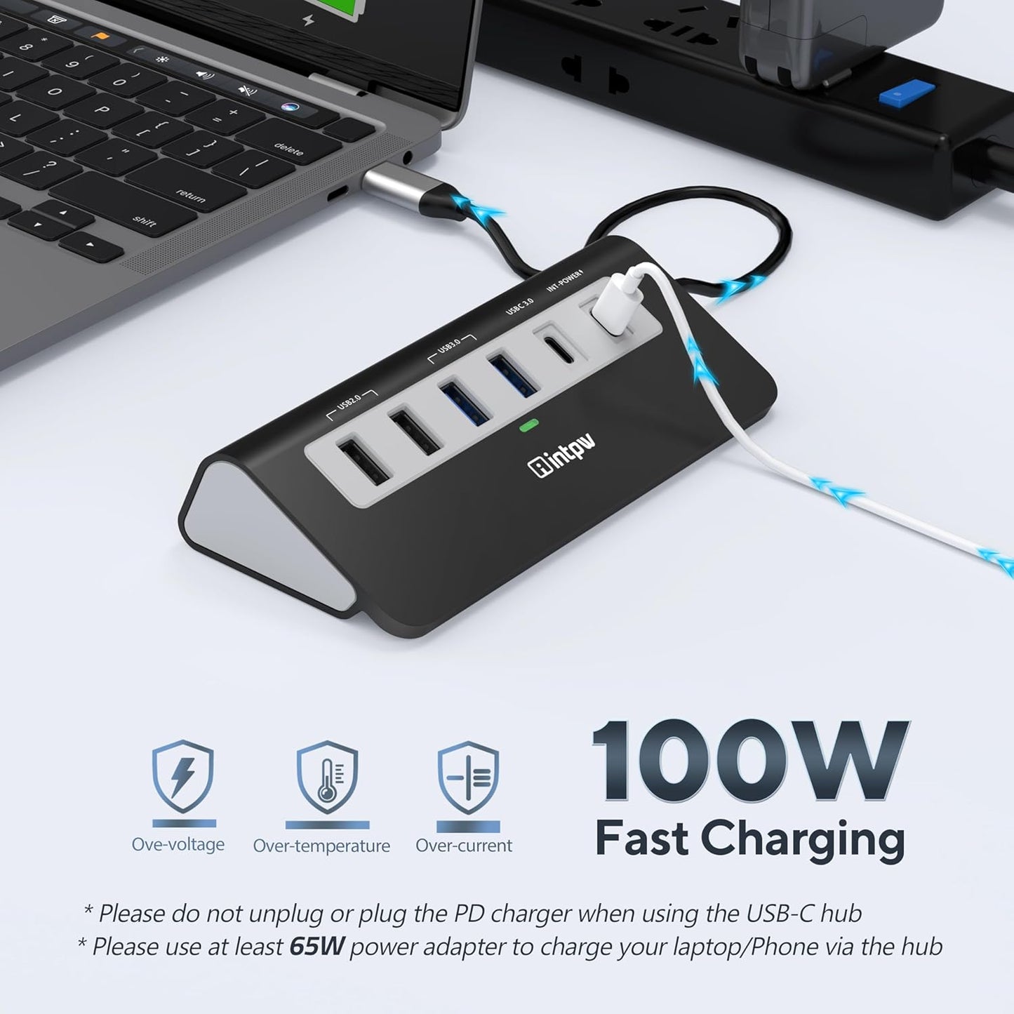 USB C Hub, INTPW 9-in-1 USB Multiport Adapter with 4K HDMI, PD 100W, USB-C and 2 USB A 3.0 5Gbps, 2 USB A 2.0, SD/TF Card Reader, Aluminum USB Hub for Laptop, iPhone 16/15 Series, MacBook, iPad