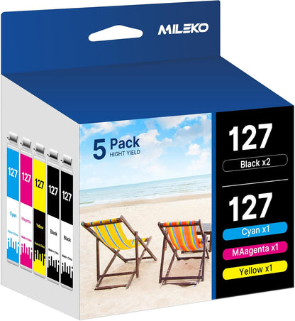 MILEKO 127XL Ink Cartridge Remanufactured Replacement for Epson 127 XL Ink Cartridges T127 Ink for Workforce 60 545 845 645WF-3540 WF-3530 WF-3520 WF-7010 WF-7510 Stylus NX530 NX625 Printer (5 Pack)
