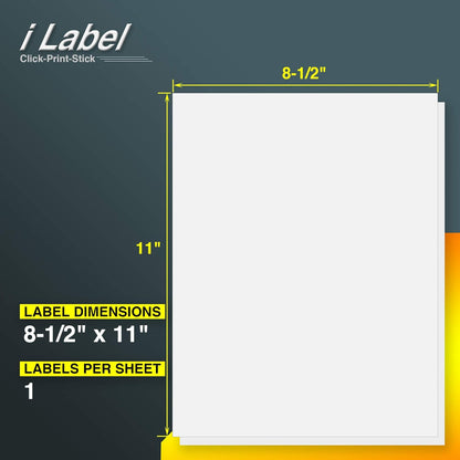 8.5" x 11" Full Sheet Label Sticker Paper for Laser & Inkjet Printers[500 Sheets,500 Labels]