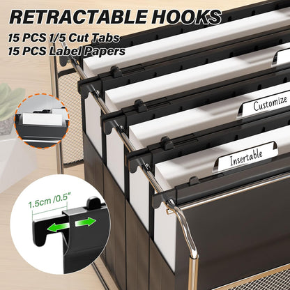 Plastic Hanging File Folders Letter Size,Heavy Duty 2" Expandable File Folder with Tabs,12 Pack Reinforced Expanding Hanging Folder,File Cabinet Folder,Extra Capacity Hanging Organizer for Home Office