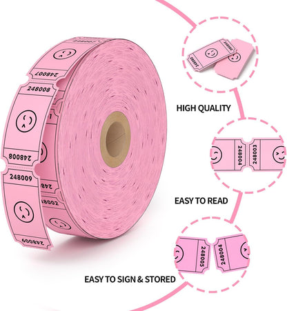 Methdic 1000 Smile Raffle Tickets Pink, Single Roll, Ticket for Events, Entry, Class Reward, Fundraiser & Prizes