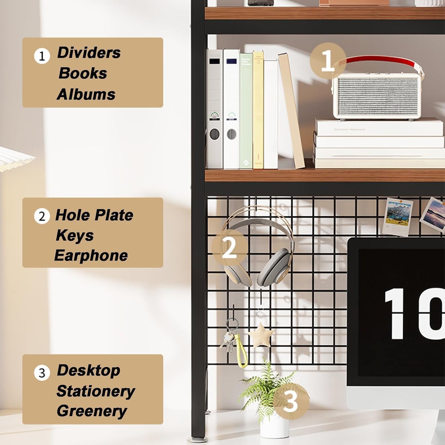 2-Tier Desktop Hutch Bookshelf Metal Desk Shelf Dorm Bookcase for Computer Desk Countertop Storage Organizer Display Rack for Office Home (Black, 29.5in)