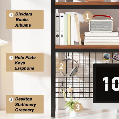 2-Tier Desktop Hutch Bookshelf Metal Desk Shelf Dorm Bookcase for Computer Desk Countertop Storage Organizer Display Rack for Office Home (White, 45.2in)