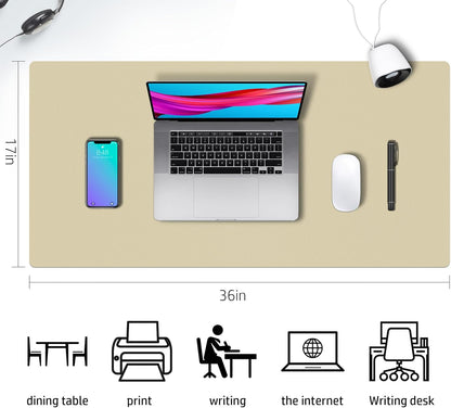 Aothia Double-Sided PU Leather Desk Pad - 36"x17" Non-Slip Large Mouse Pad & Desk Mat for Office, Home - Waterproof, Easy to Clean, Durable Dual-Sided Surface (Sand Beige)