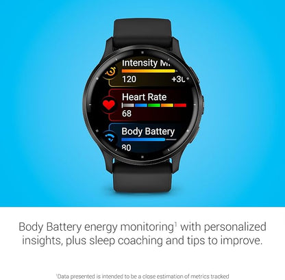 Garmin Venu 3 Running GPS Smartwatch with AMOLED Display, Advanced Health, Fitness Features, Up to 14 Day Battery Life with Signature Series Modern Power Stand | Slate with Black Silicone Band