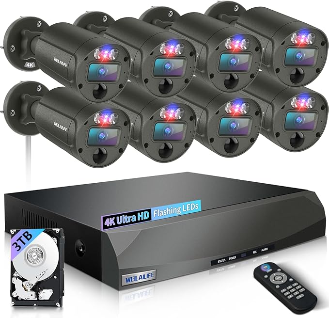 【2-Way Audio】 Outdoor Wired Security Camera System, Wired Cameras for Home Security, Home POE Video Surveillance Systems DVR Kits