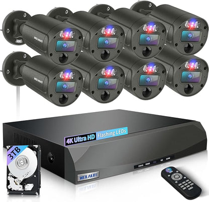 【2-Way Audio】 Outdoor Wired Security Camera System, Wired Cameras for Home Security, Home POE Video Surveillance Systems DVR Kits