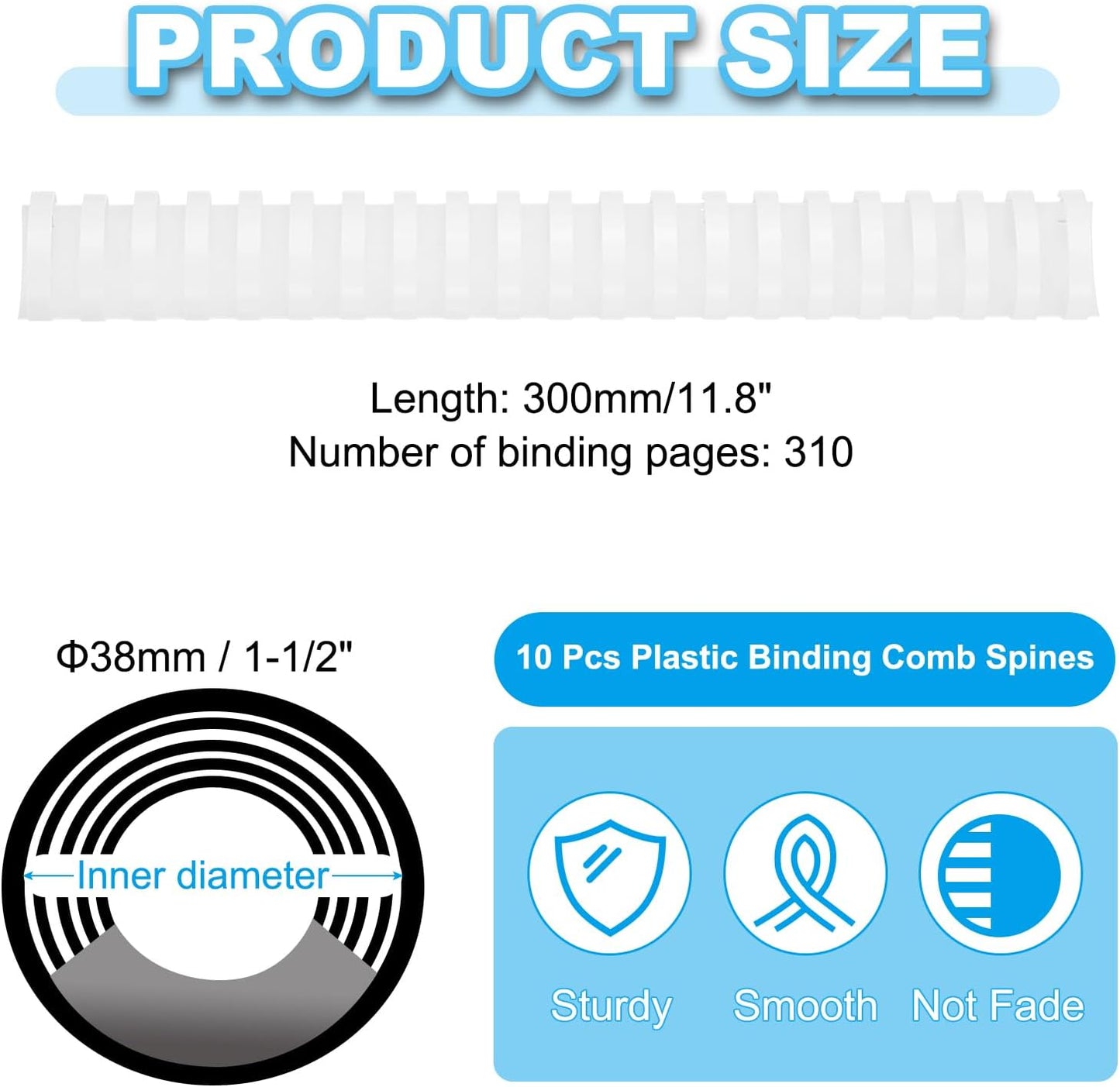 PATIKIL 38mm (1-1/2") Plastic Binding Combs, 10 Pcs 21 Rings Comb Binding Spines 310 Sheet Capacity Letter Size for Binding Paper Sheets Notebook Calendar Picture Album, White