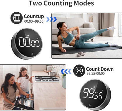 VOCOO Digital Kitchen Timer - Magnetic Countdown Countup Timer with Large LED Display Volume Adjustable, Easy for Cooking and for Seniors and Kids to Use (Space Grey)