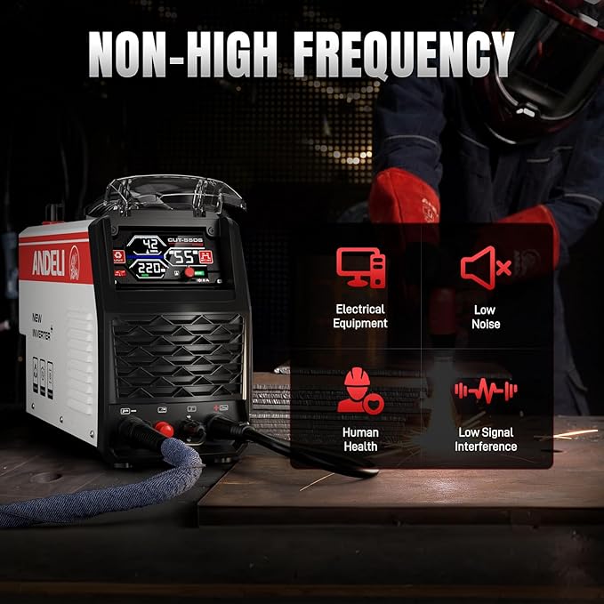 ANDELI Plasma Cutter 55A,Non-HF Non-Touch Pilot Arc，1'' Max Cut, 4-In-1 Plate Cutting/Grid Cutting/Gouging/Marking，Upgraded LED Display,Post Flow/2T/4T,110/220V IGBT Inverter for home, workshop