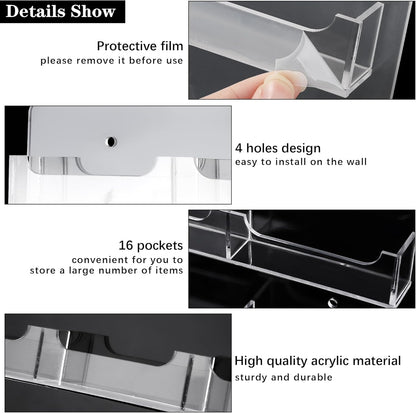 TURSTIN Business Card Holder Wall Mount Clear Sticker Display Marketing Holder Acrylic Business Card Stand Multi Pocket Rack Organizer Space Saver for Home Office (24 Pockets)