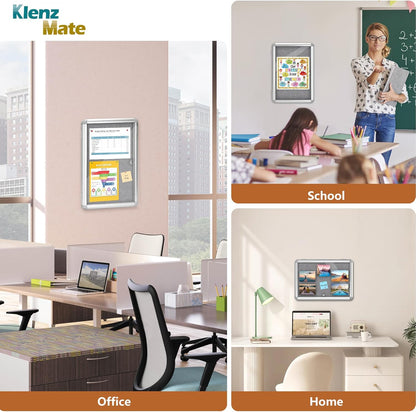 20"x14" Enclosed Bulletin Board Tamper-Proof Dispaly Case,Grey Fabric&Aluminium Frame,Shatter Resistant Lockable Bulletin Board with Clear Acrylic Door for School,Office,Mall,Community,Hospital,Church